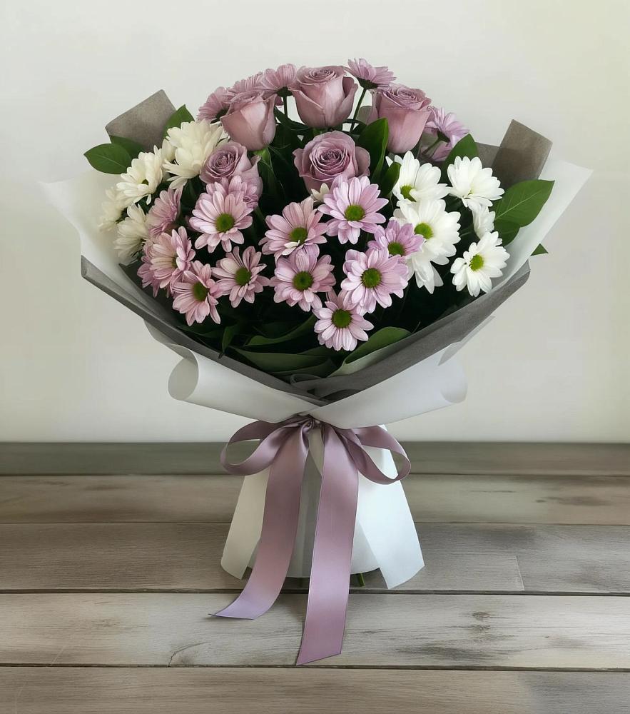 Букет цветов из: Хризантемы и Розы в Мирный Самарская область