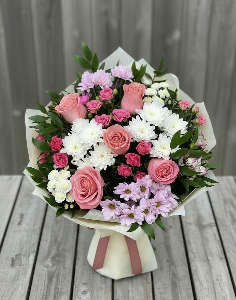 Букет цветов из: Альстромерии, Гвоздики, Розы и Хризантемы в Мирный Самарская область