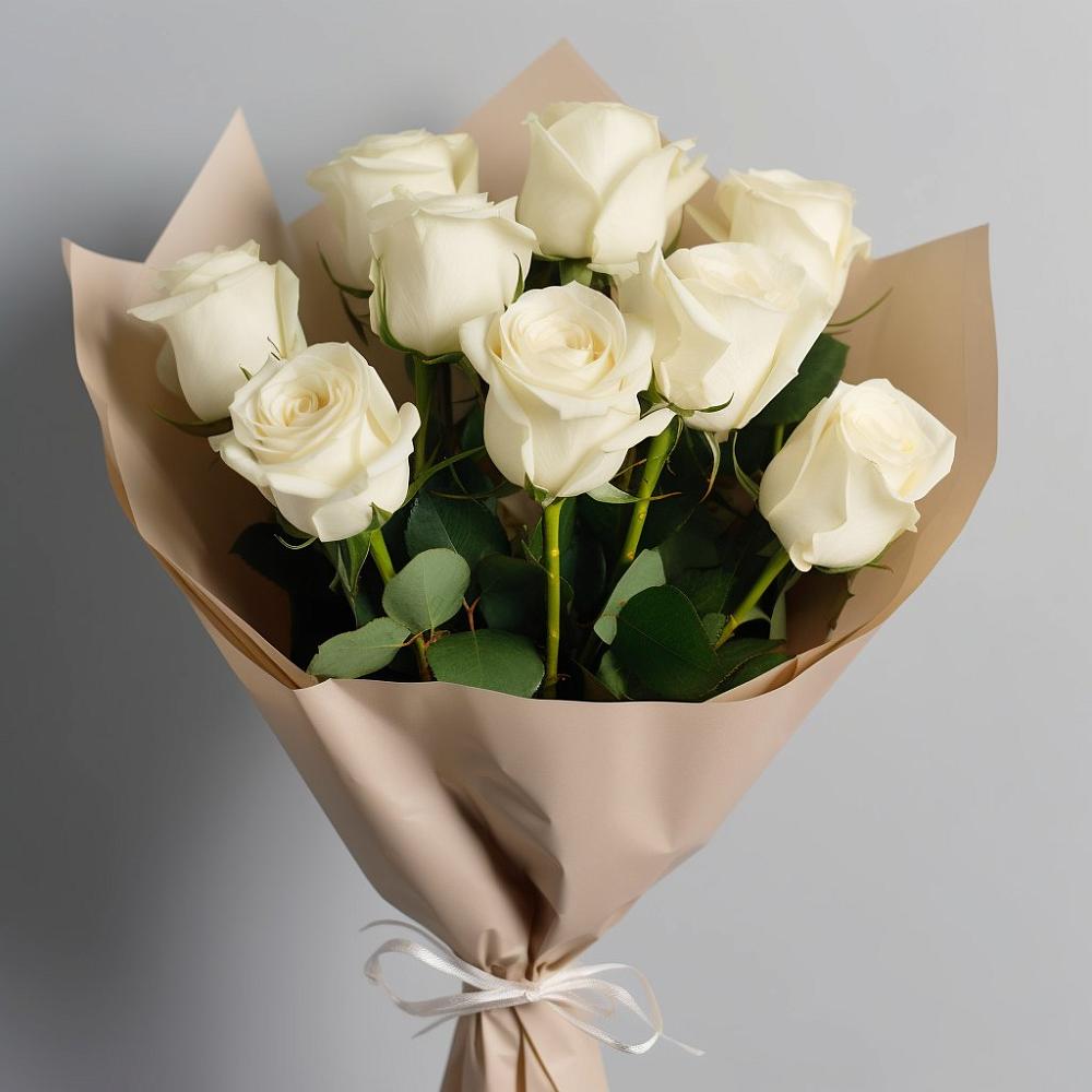 Букет 9 Белых роз Эдлесс Лав в Мирный Самарская область