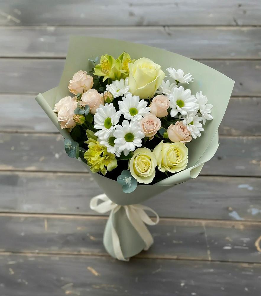 Букет цветов из: Альстромерии, Розы и Хризантемы в Мирный Самарская область