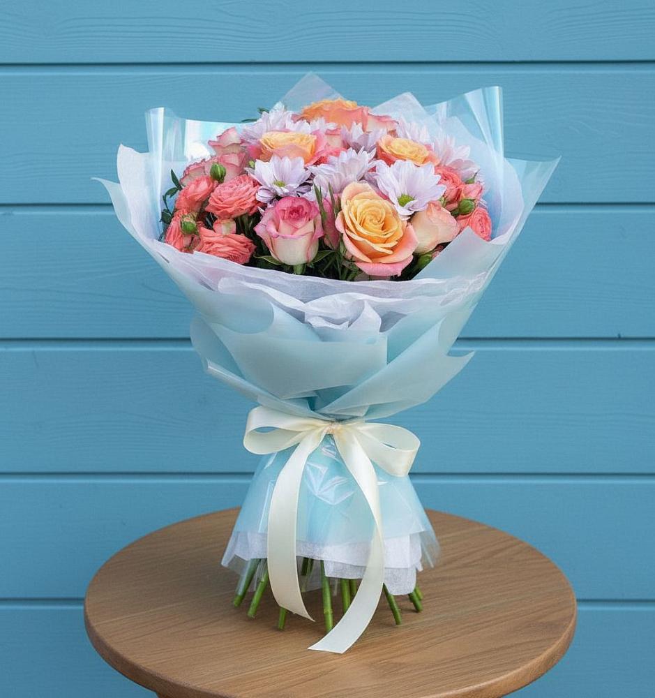 Букет цветов из: Хризантемы и Розы в Мирный Самарская область