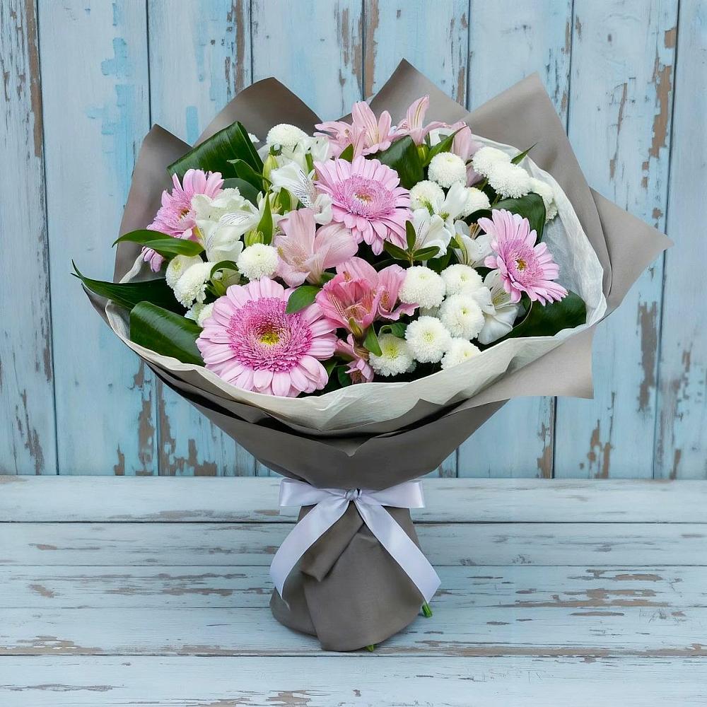 Букет цветов из: Герберы, Альстромерии и Хризантемы в Мирный Самарская область