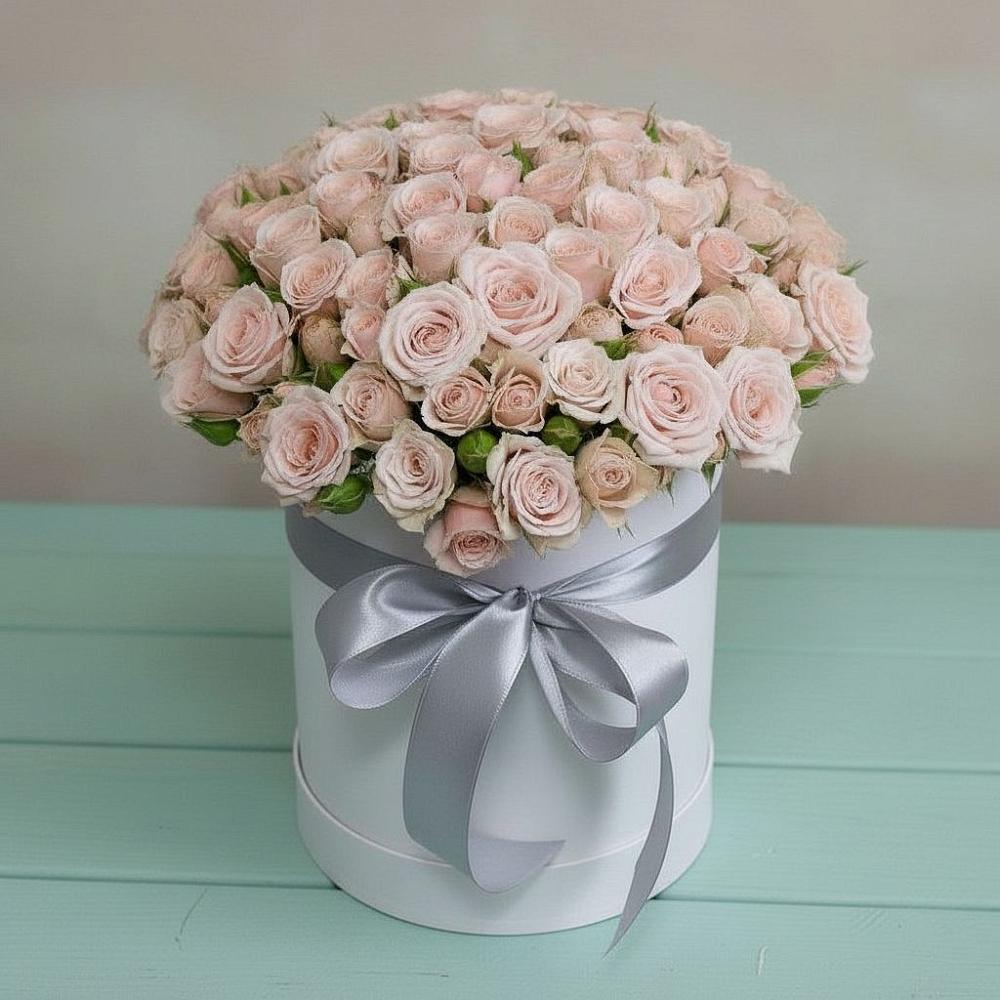 Цветочная композиция из Розы в шляпной коробке в Мирный Самарская область